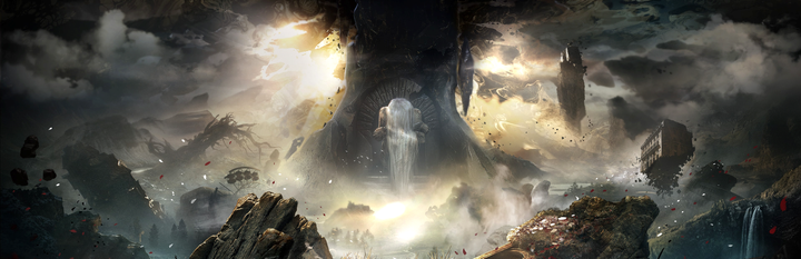 A beautiful illustration from the game Clair Obscur: Expedition 33. It shows a landscape framing the main antagonist of the game, The Paintress.